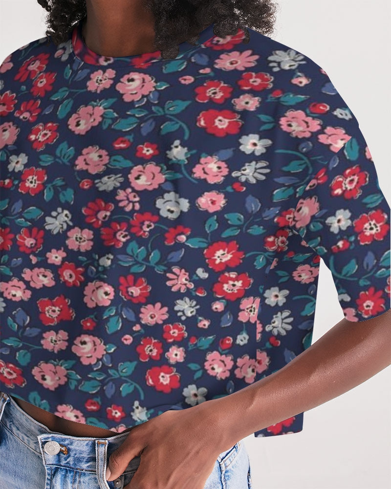 Midnight blue pretty glance. Women's All-Over Print Lounge Cropped Tee