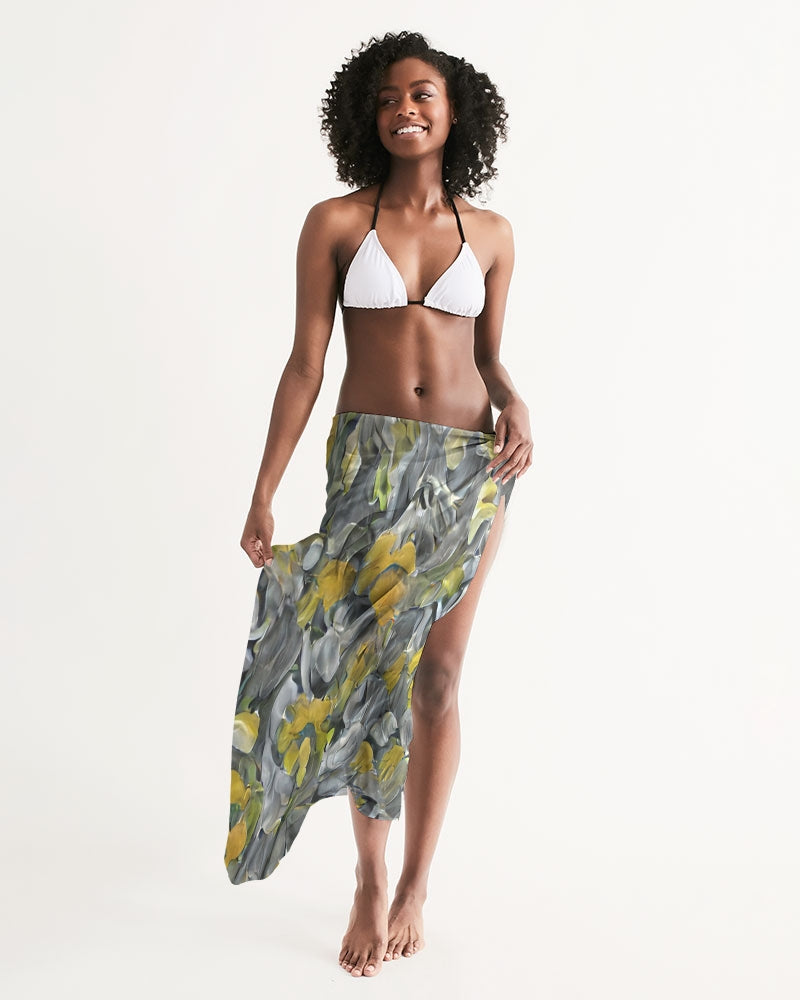 Orange and yellow and grey abstract design of Roses Swim Cover Up