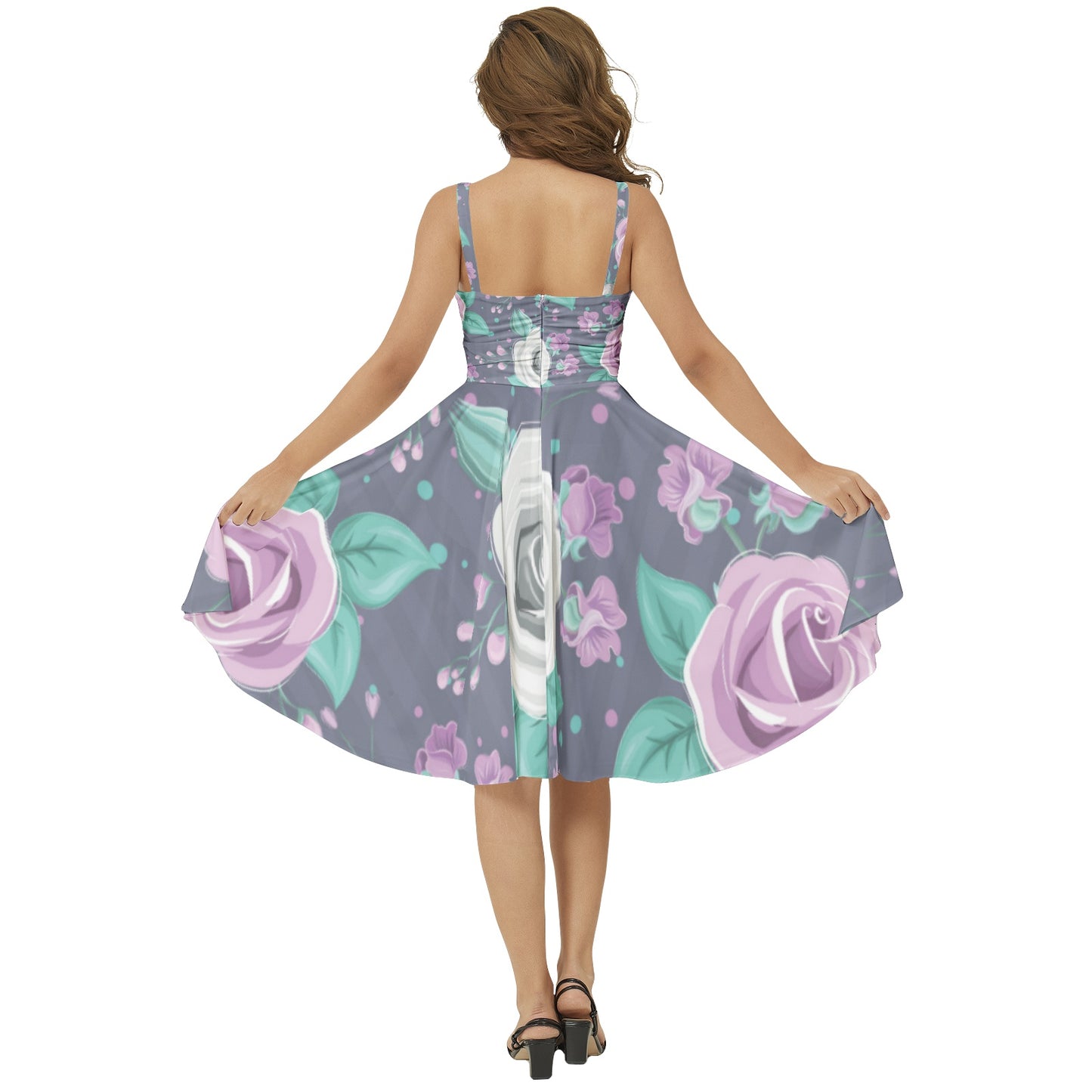 Sleeveless Square Neck Flare Hem Midi Dress