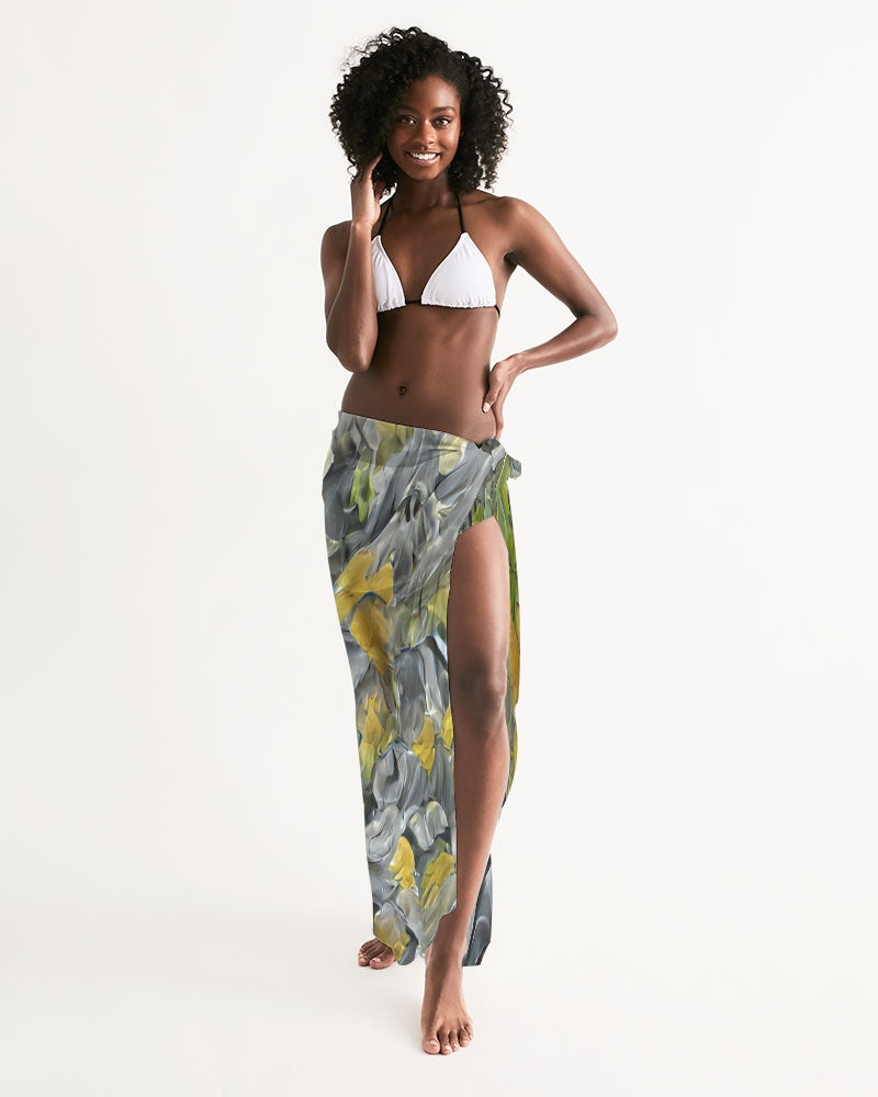 Orange and yellow and grey abstract design of Roses Swim Cover Up