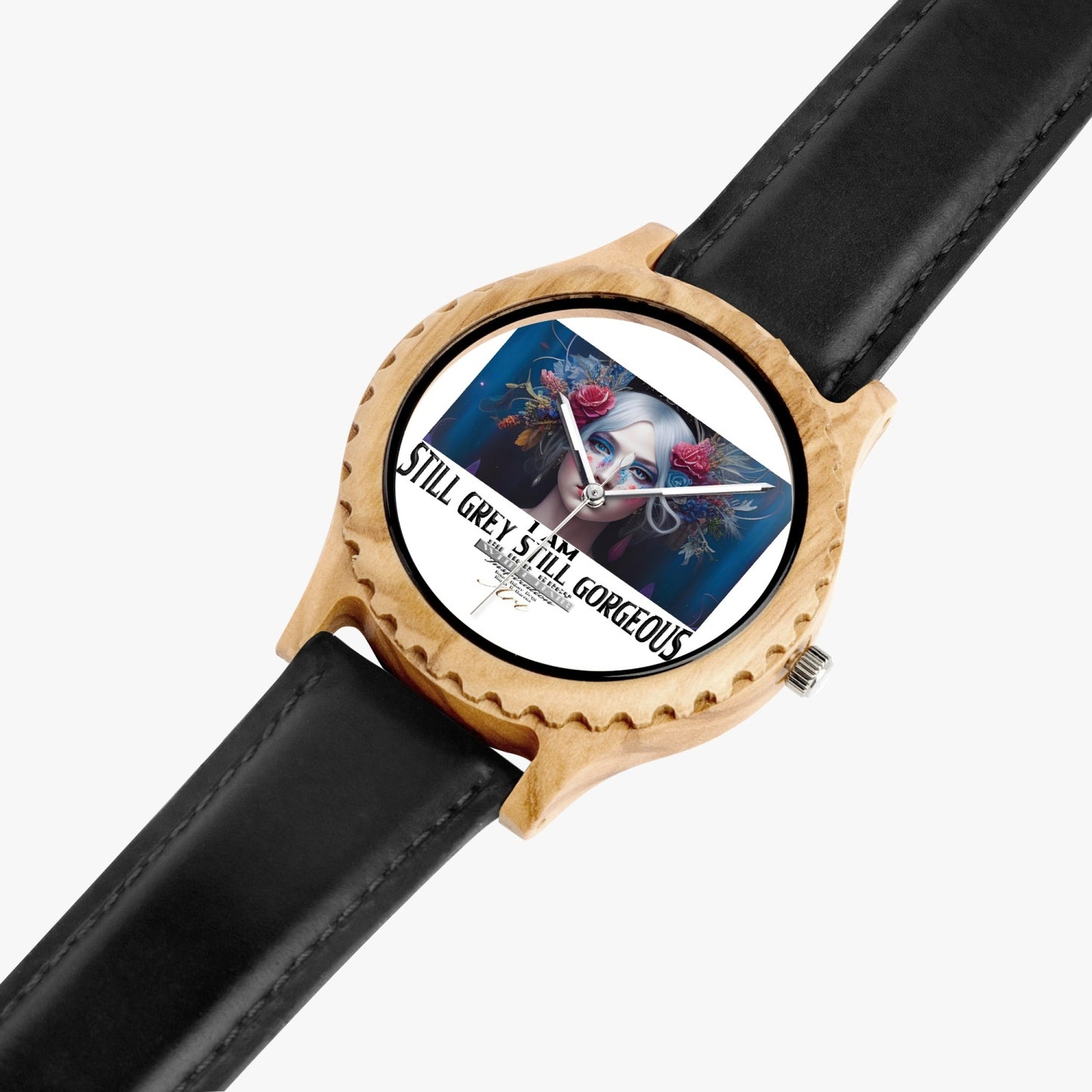 Silver grey white hair inspiration Italian Olive Lumber Wooden Watch - Leather Strap
