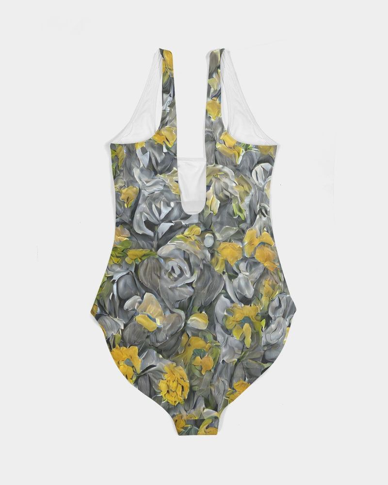 Orange and yellow and grey abstract design of Roses Women's One-Piece Swimsuit