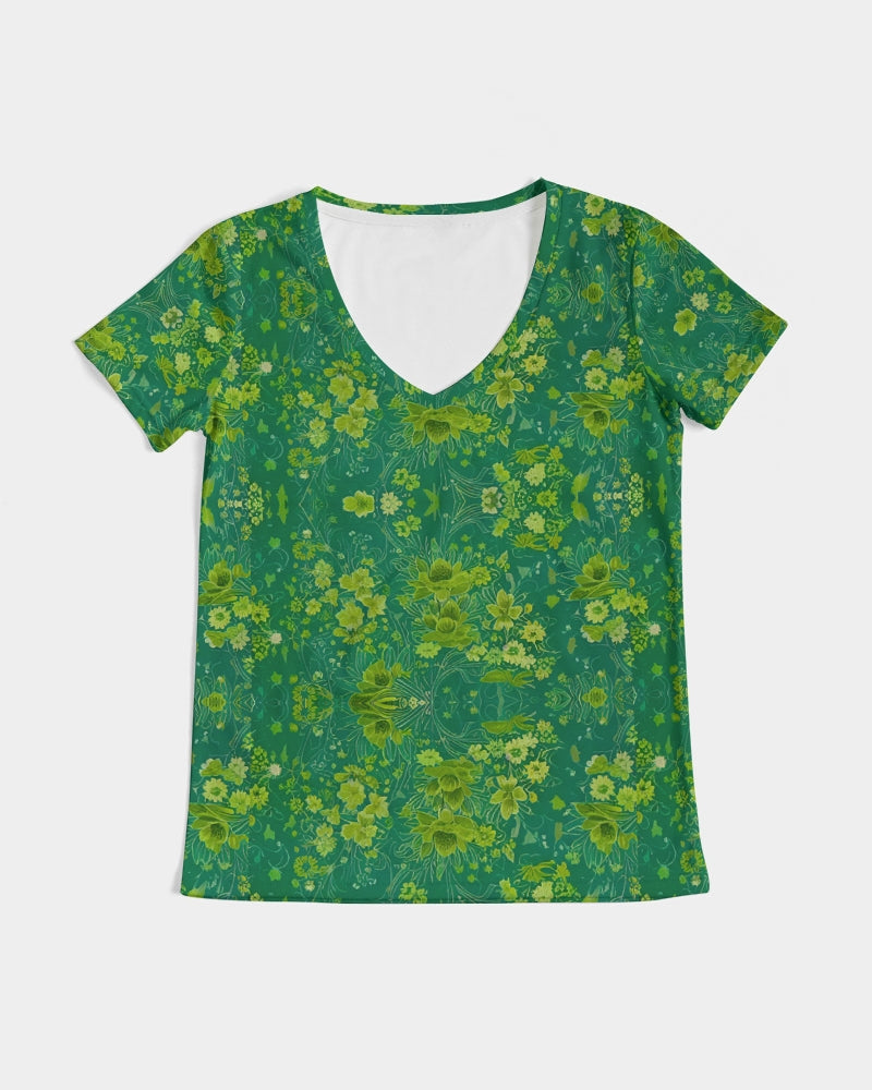 Green lush Repeat pattern Women's V-Neck Tee