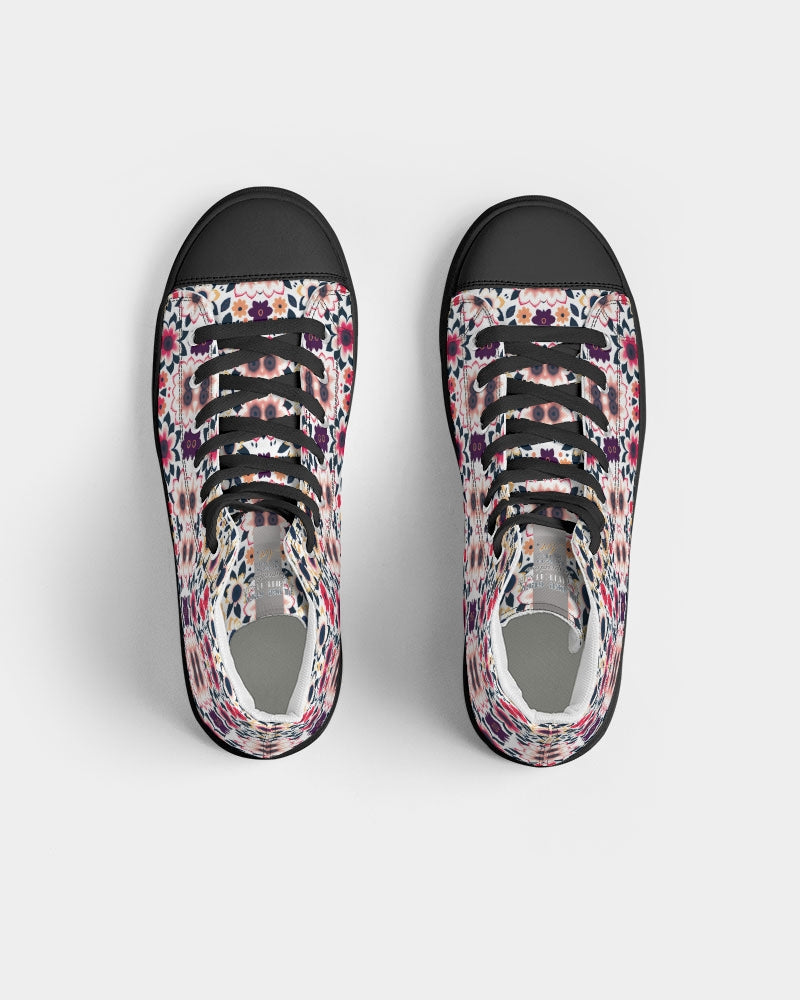 Abstract flower pattern Women's Hightop Canvas Shoe - Black
