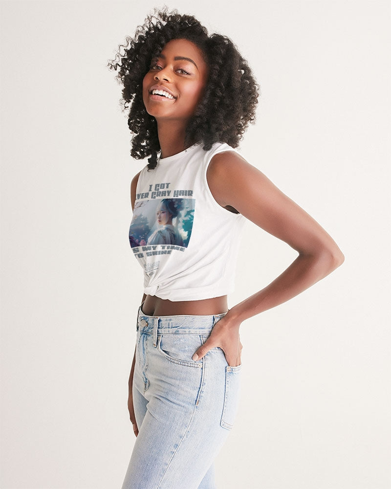 Asian sister with silver grey hair Women's All-Over Print Twist-Front Tank