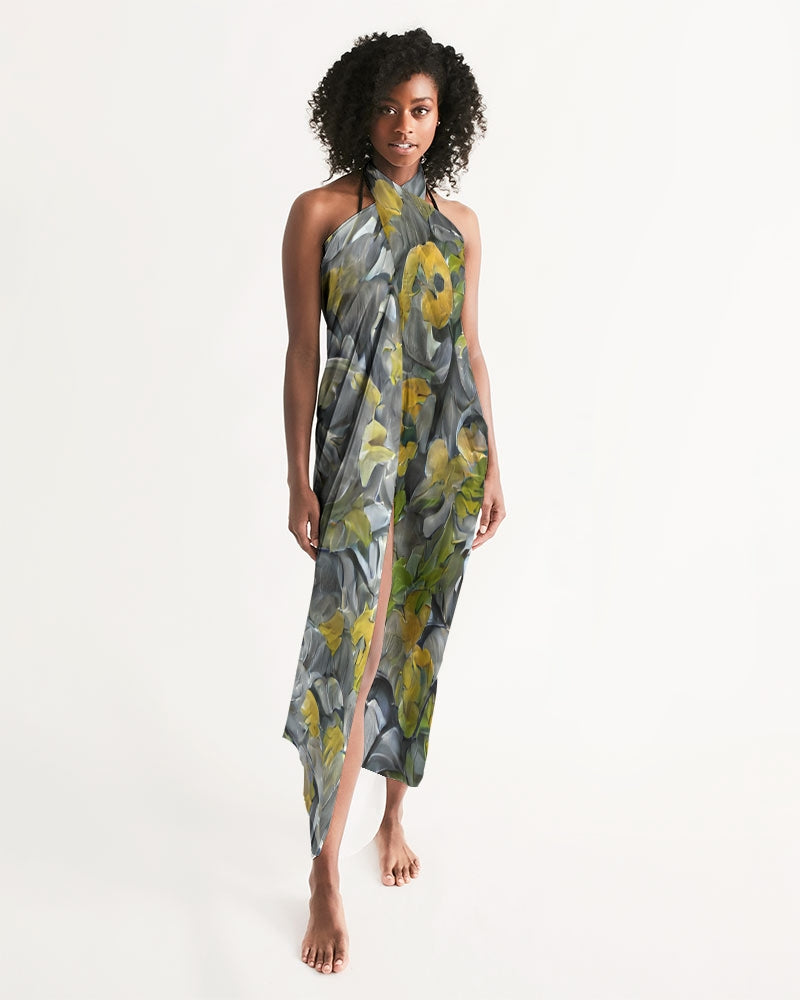 Orange and yellow and grey abstract design of Roses Swim Cover Up