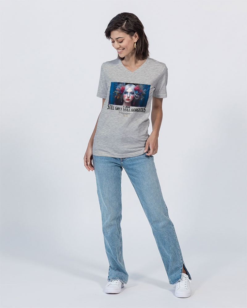 I am Still Grey Still Gorgeous Unisex Jersey V-Neck Tee | Bella + Canvas