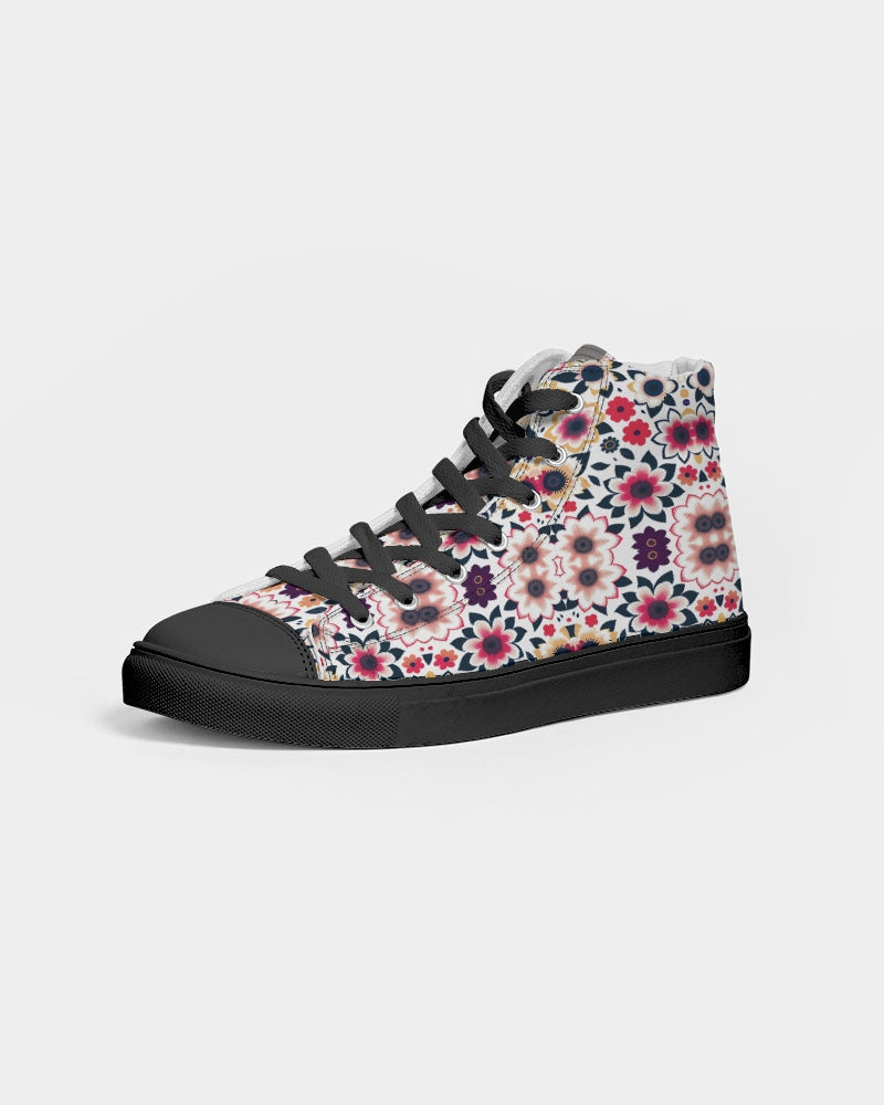 Abstract flower pattern Women's Hightop Canvas Shoe - Black