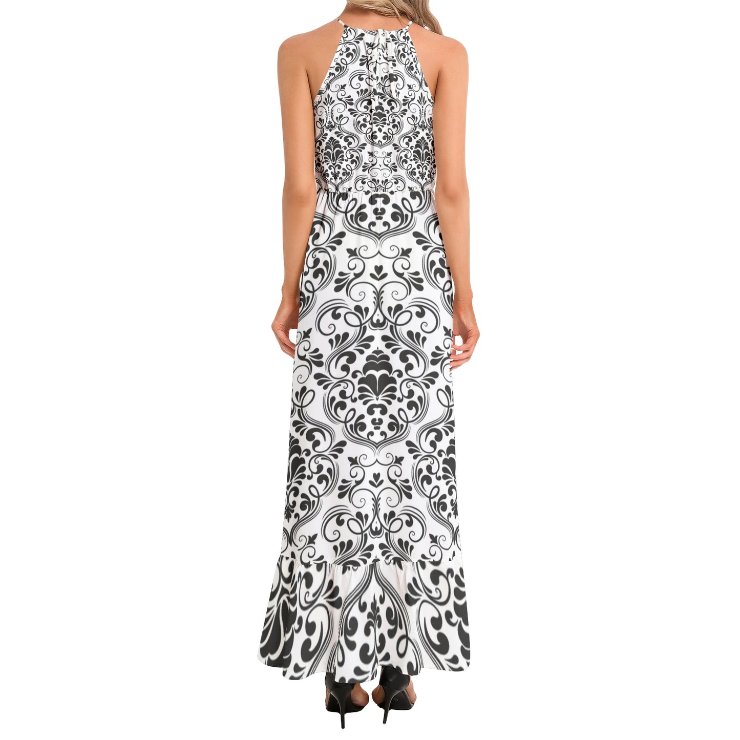 Ruffle Hem Halter Neck Maxi Dress