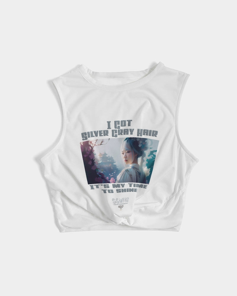 Asian sister with silver grey hair Women's All-Over Print Twist-Front Tank
