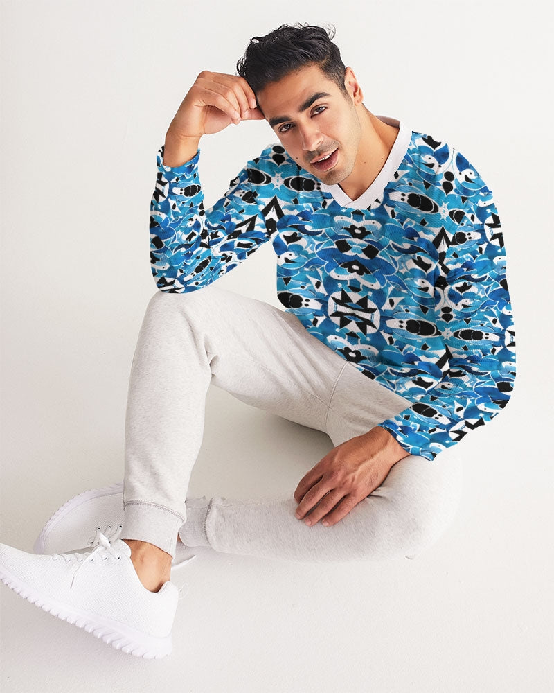 Blue Abstract pattern design Men's Long Sleeve Sports Jersey