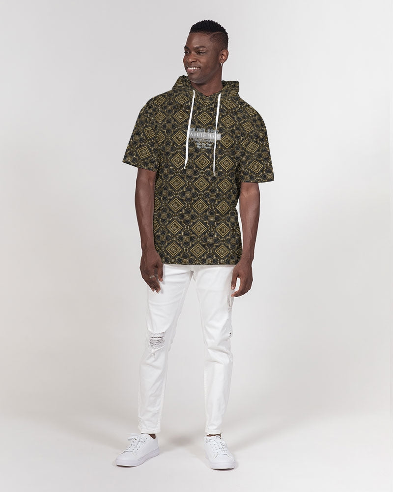 Brown Diamond pattern Men's Premium Heavyweight Short Sleeve Hoodie