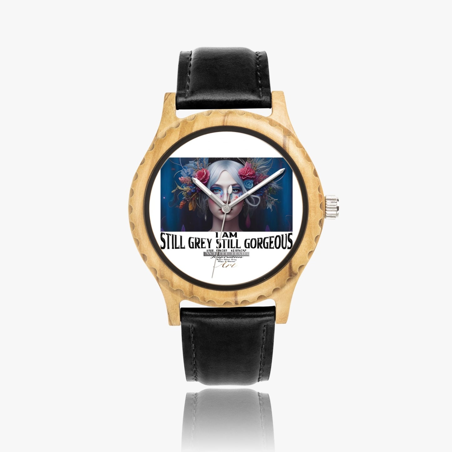 Silver grey white hair inspiration Italian Olive Lumber Wooden Watch - Leather Strap