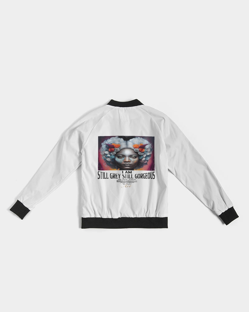 Promoting black women with silver grey hair Women's Bomber Jacket