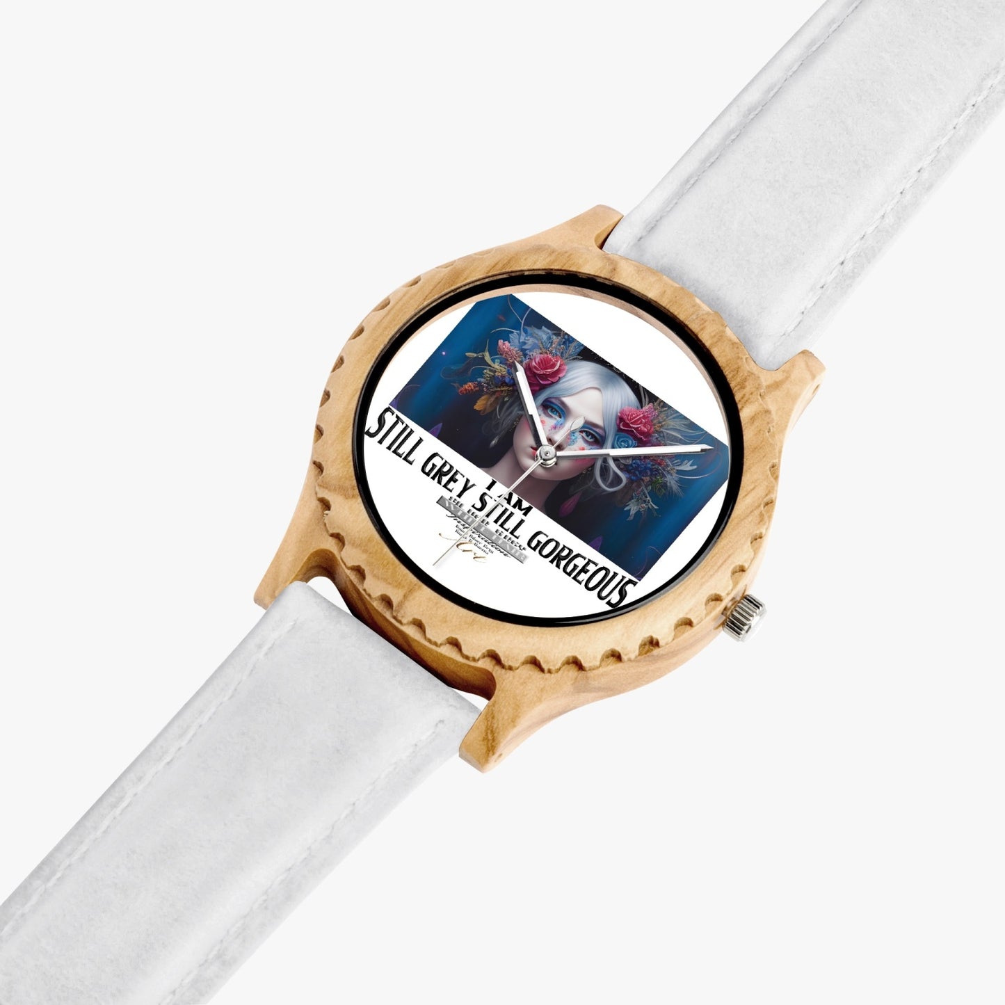 Silver grey white hair inspiration Italian Olive Lumber Wooden Watch - Leather Strap