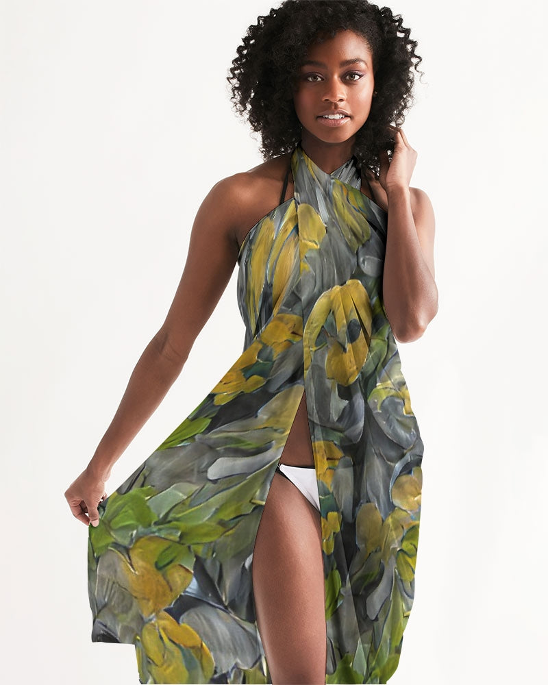 Orange and yellow and grey abstract design of Roses Swim Cover Up