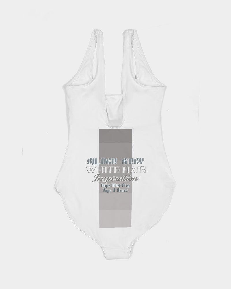Promoting Asian women with silver grey Women's One-Piece Swimsuit