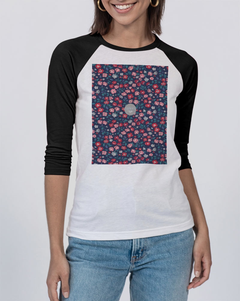 Midnight blue pretty glance.  Unisex Three-Quarter Sleeve Baseball Tee | Bella + Canvas