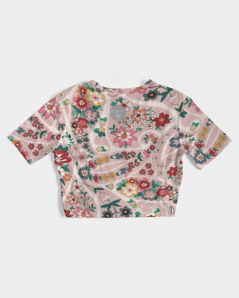 Pink abstract Pretty Sisters Women's All-Over Print Twist-Front Cropped Tee