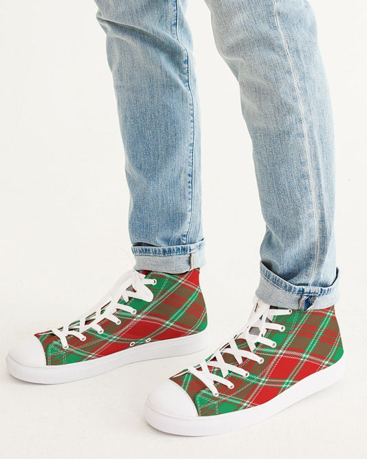 Red & Green cross pattern Men's Hightop Canvas Shoe