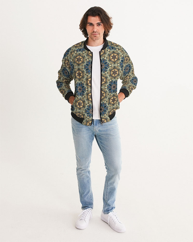 Green & Dark Blue almost star pattern. Men's All-Over Print Bomber Jacket