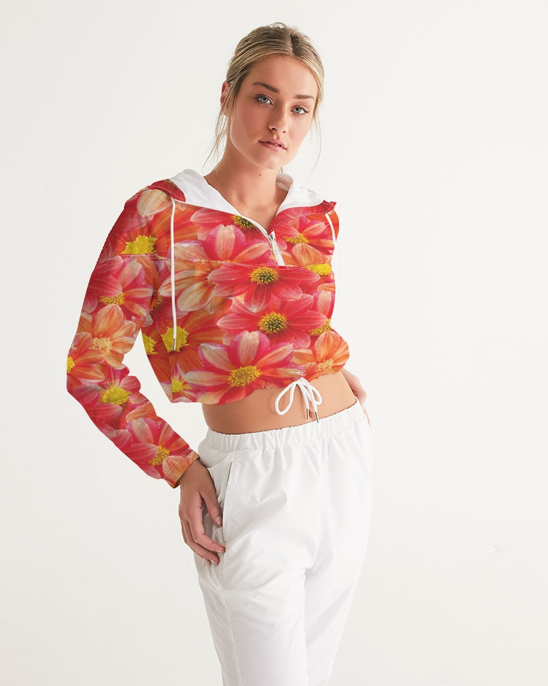 Beautiful blood orange flower design Women's All-Over Print Cropped Windbreaker