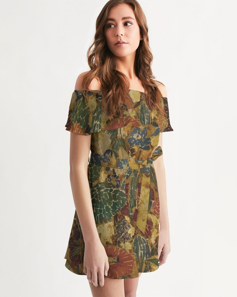 Autumn play Women's All-Over Print Off-Shoulder Dress