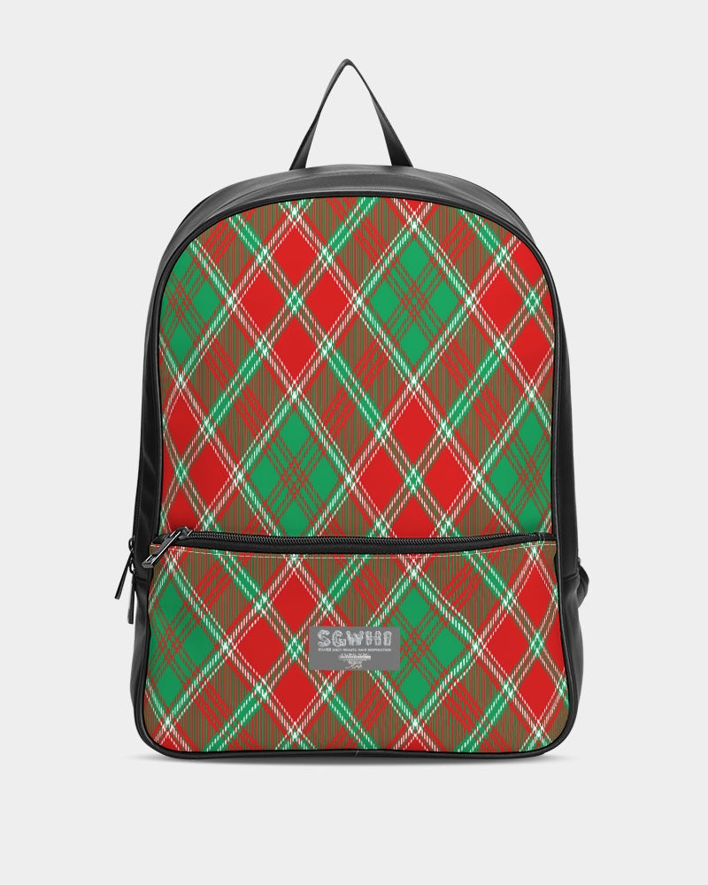 Red & Green cross pattern Classic Faux Leather Backpack