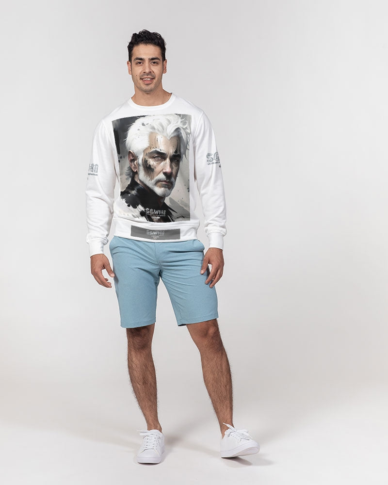 White silver grey fox King Men's All-Over Print Classic French Terry Crewneck Pullover