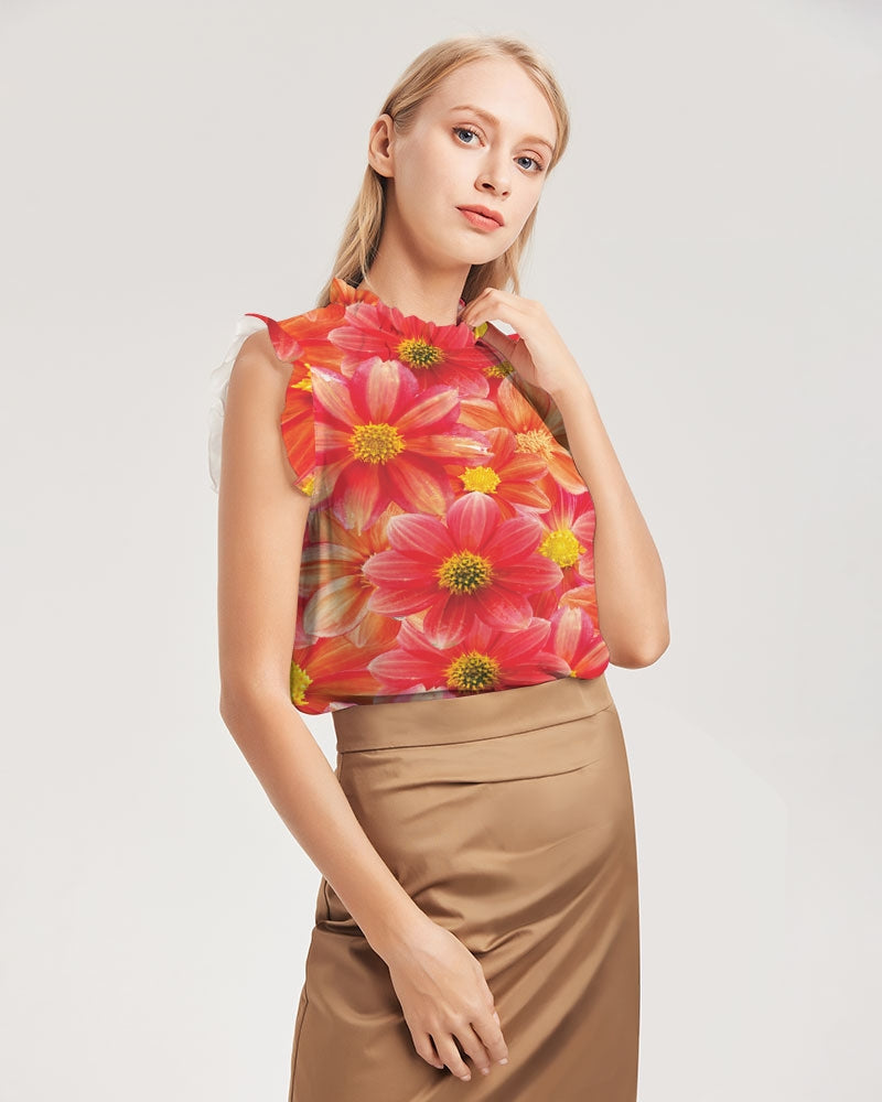 Beautiful blood orange flower design Women's All-Over Print Ruffle Sleeve Top