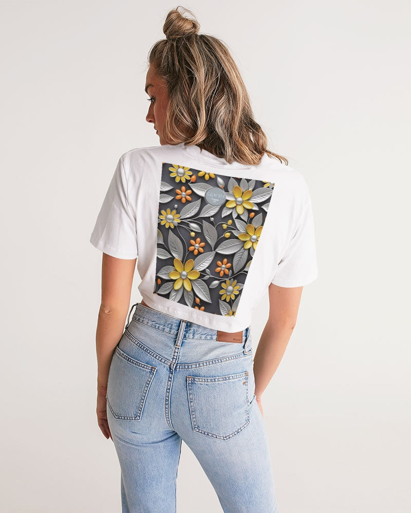 Sweet Silver Yellow Flower Grey Hair sister.[Part three] Women's All-Over Print Twist-Front Cropped Tee