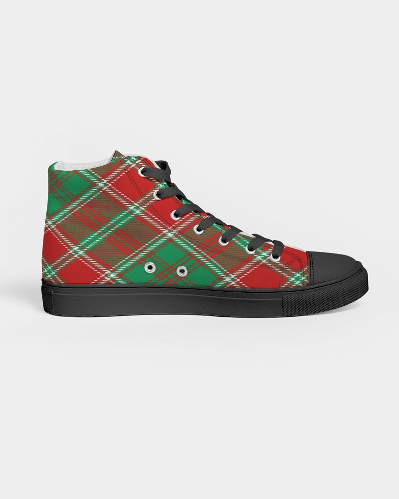 Red & Green cross pattern Men's Hightop Canvas Shoe - Black