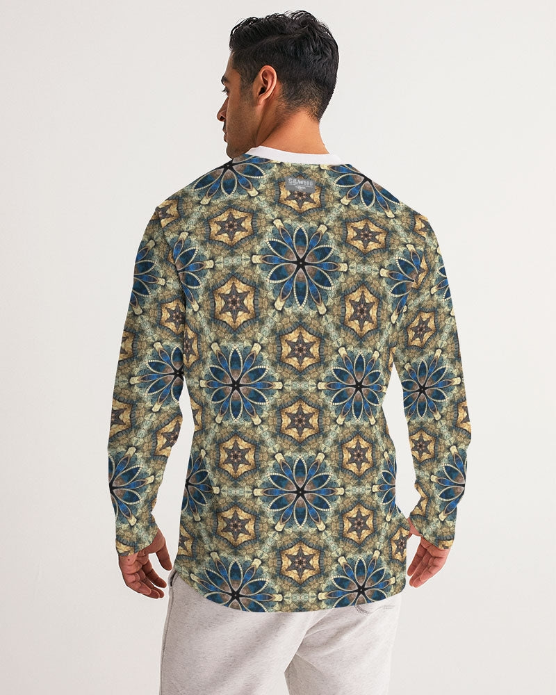 Green & Dark Blue almost star pattern. Men's All-Over Print Long Sleeve Sports Jersey