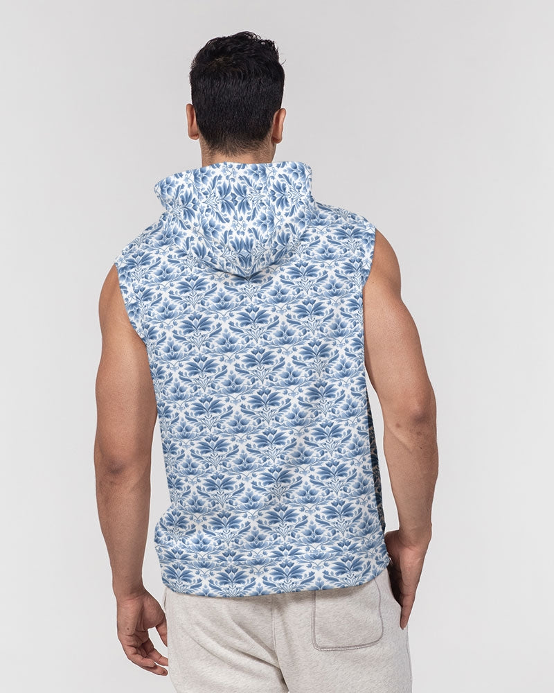 light blue Royal patten  Men's All-Over Print Heavyweight Sleeveless Hoodie