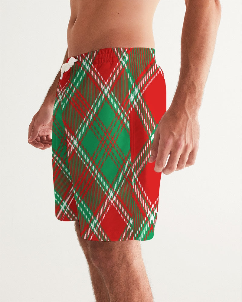 Red & Green cross pattern Men's All-Over Print Swim Trunk