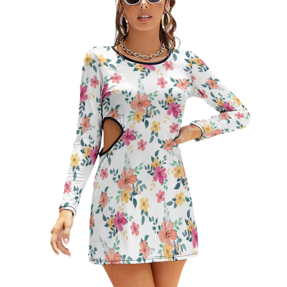 Ladies Long Sleeve Waist Cutout Slim Dress