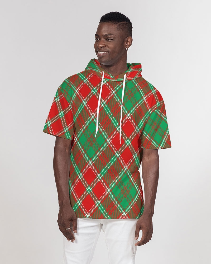 Red & Green cross pattern Men's All-Over Print Premium Heavyweight Short Sleeve Hoodie