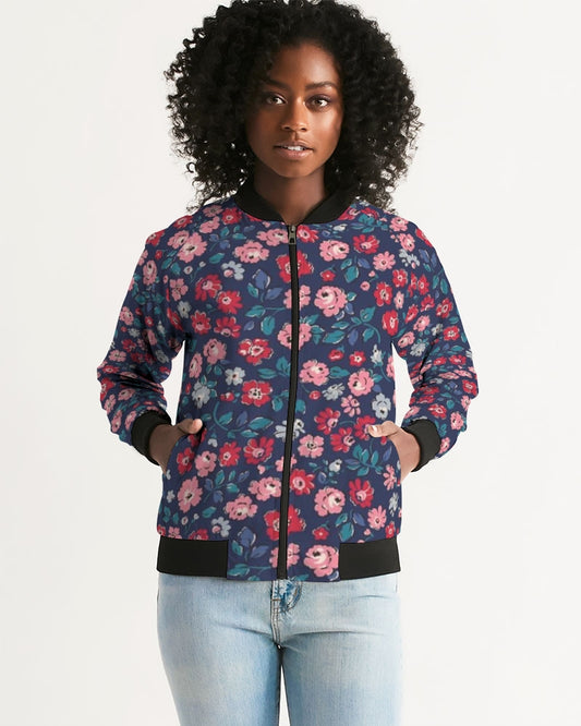 Midnight blue pretty glance.  Women's All-Over Print Bomber Jacket