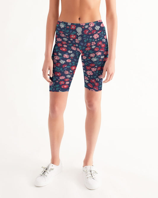 Midnight blue pretty glance.  Women's All-Over Print Mid-Rise Bike Shorts