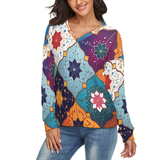 Women's V-Neck Christmas Style Long Sleeve Sweater