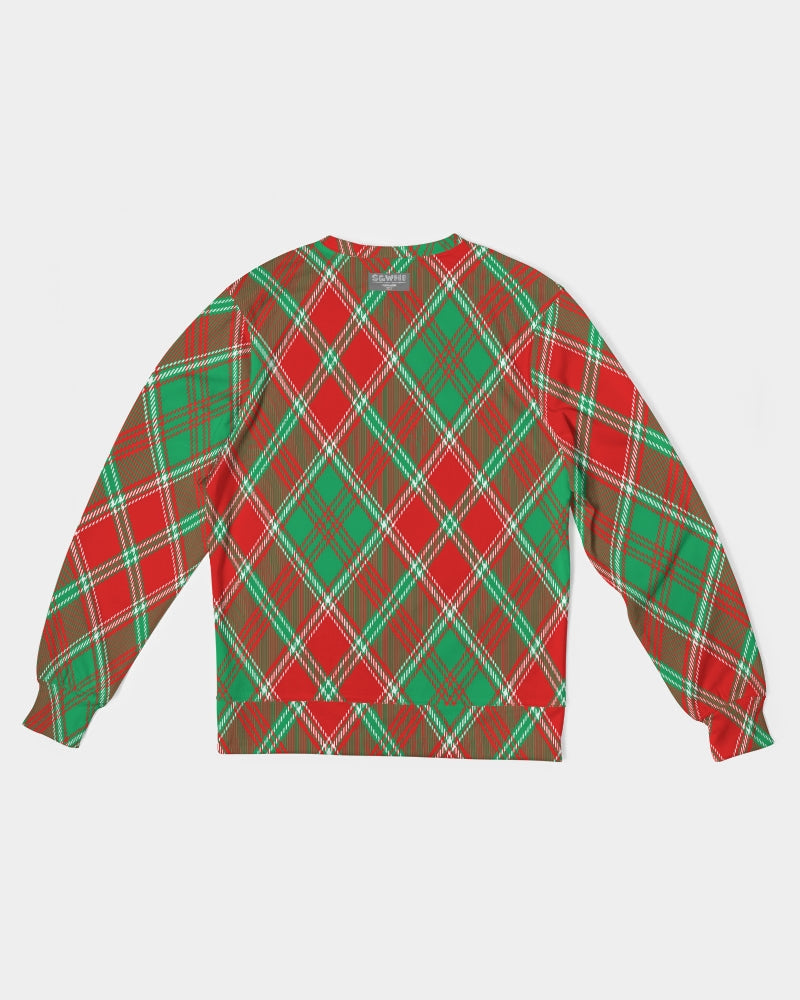 Red & Green cross pattern Men's All-Over Print Classic French Terry Crewneck Pullover