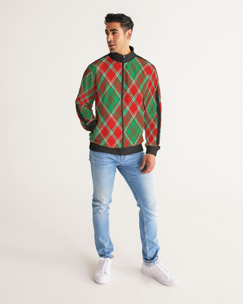 Red & Green cross pattern Men's All-Over Print Stripe Sleeve Track Jacket