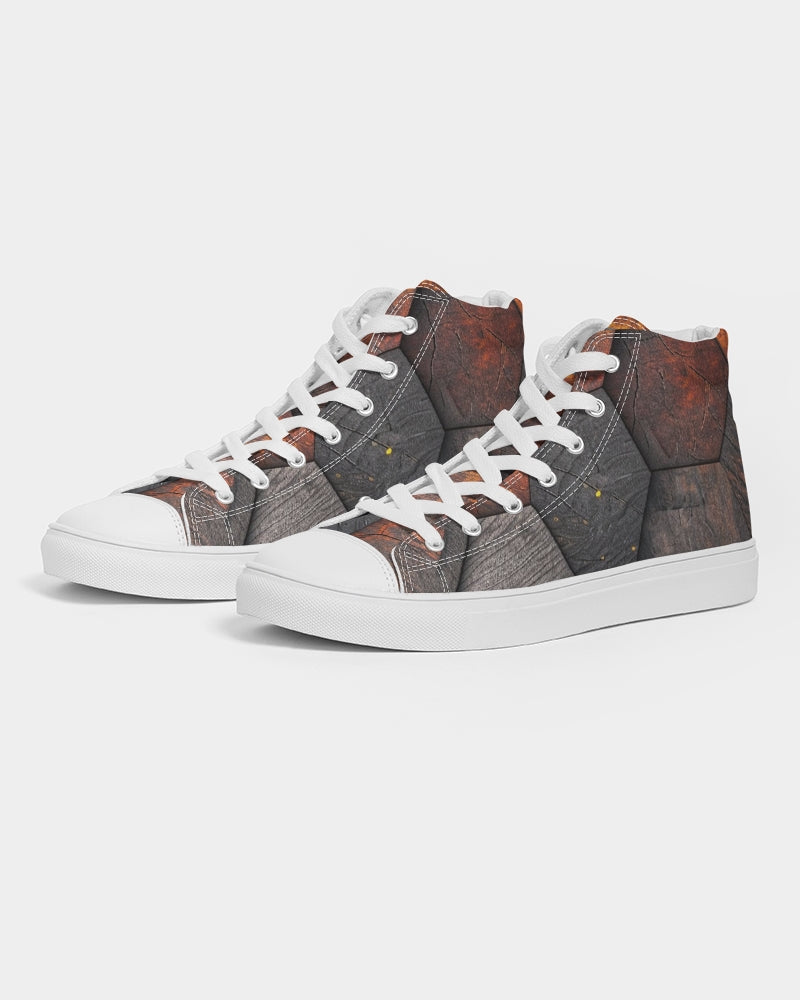 Cool stone hexagon patten 3D Men's Hightop Canvas Shoe