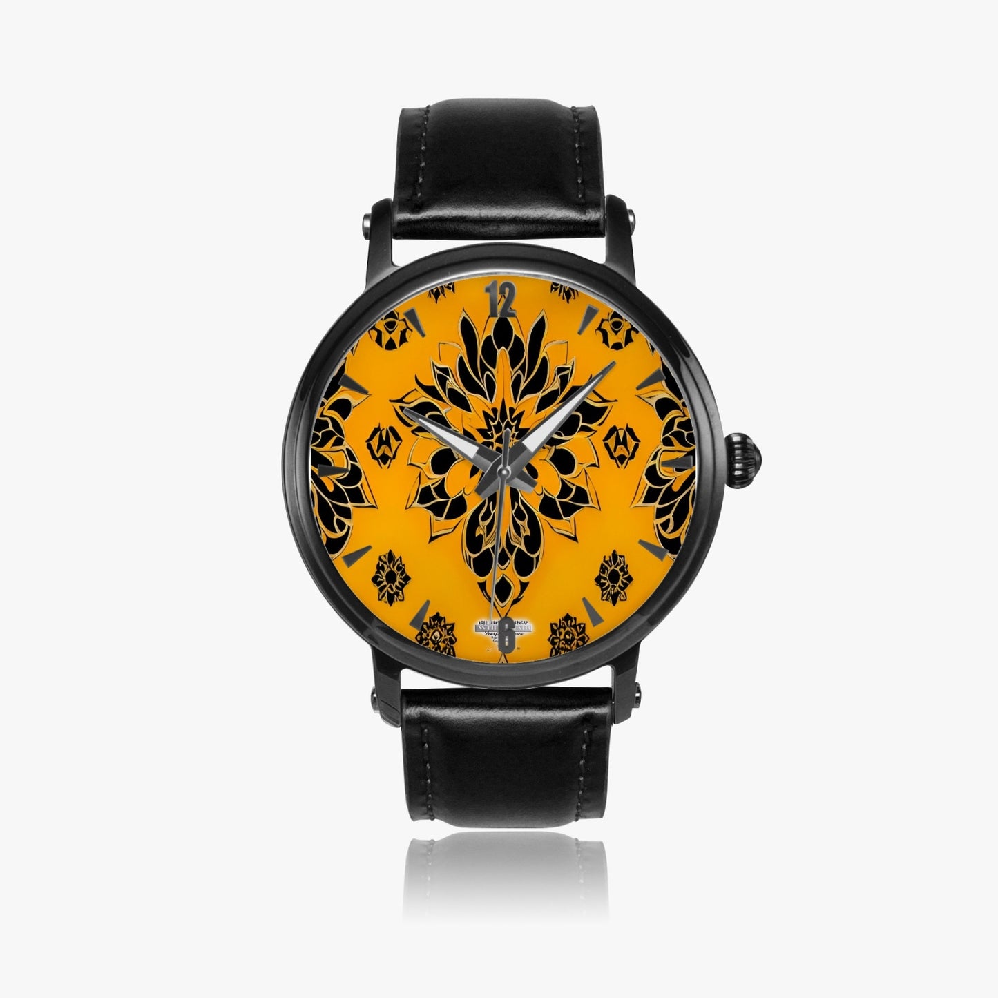 Orange and black royal pattern 46mm Unisex Automatic Watch(Black)