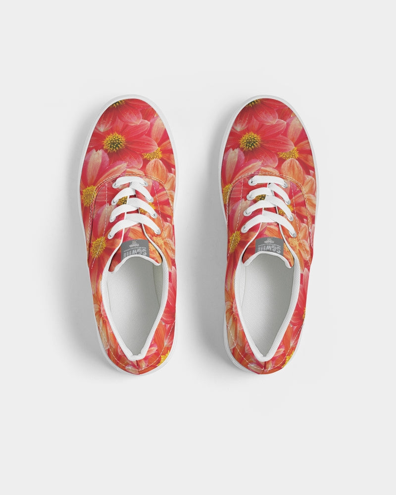 Beautiful blood orange flower design Women's Lace Up Canvas Shoe