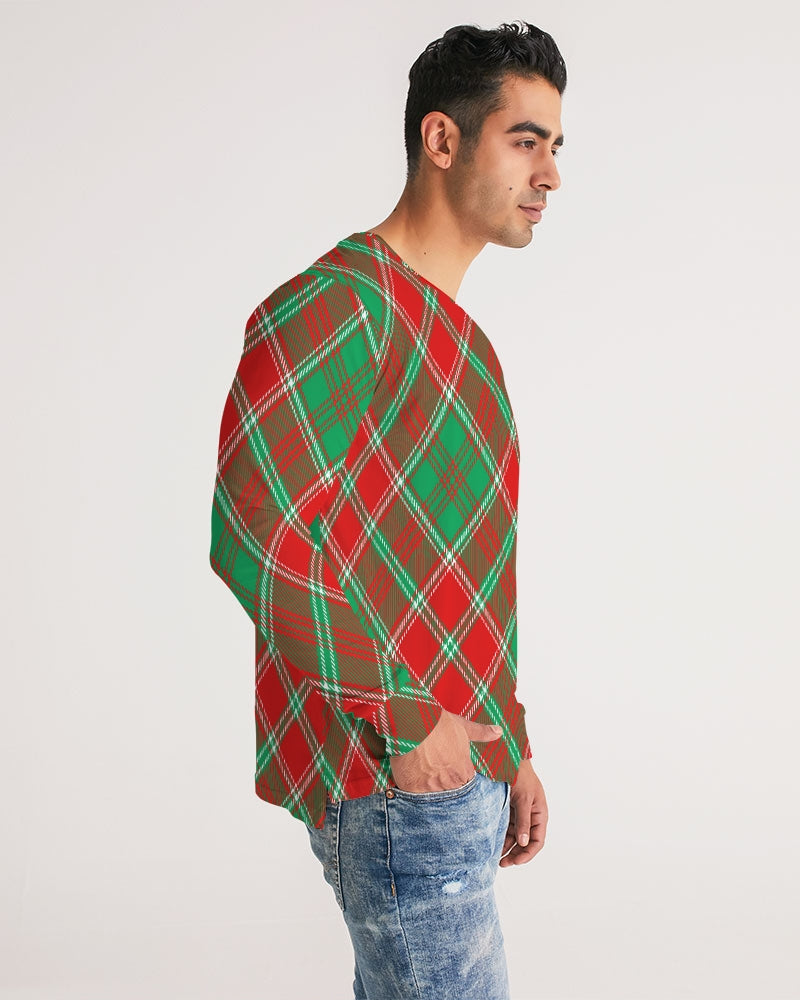 Red & Green cross pattern Men's All-Over Print Long Sleeve Tee