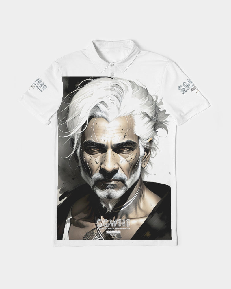 Handsome Silver grey Indian ink Portrait Men's All-Over Print Slim Fit Short Sleeve Polo