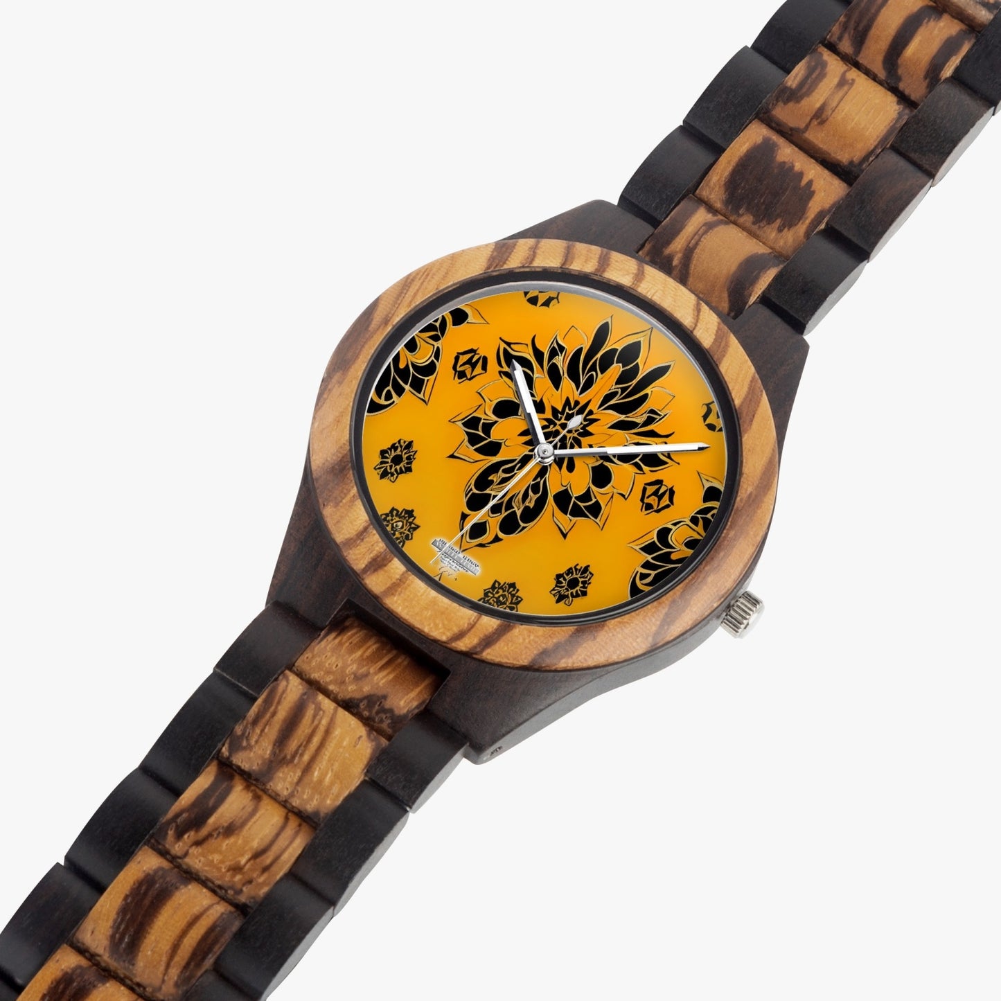 Orange and black royal pattern Indian Ebony Wooden Watch