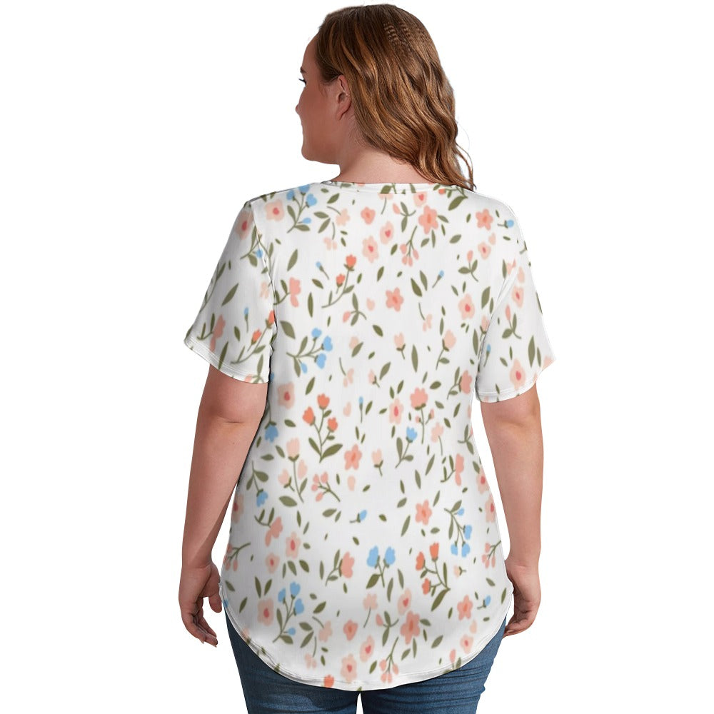 2024 New V Neck Short-sleeve Women Shirt Printed