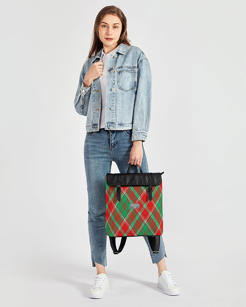 Red & Green cross pattern Casual Flap Backpack